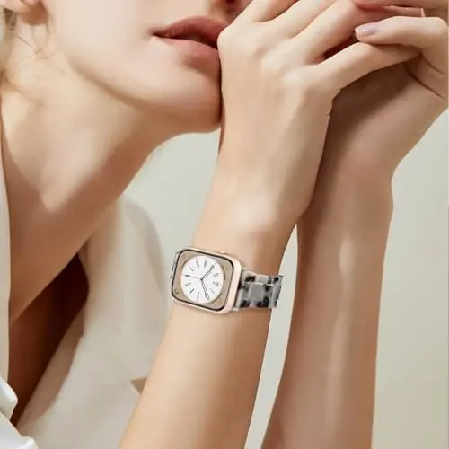 V.R.HOPE Resin Band Compatible with Apple Watch Band for Women 42mm44mm45mm46mm49mm Starlight Fashion Lightweight Bracelet for iWatch Series Ultra3/11/10/9/8/7/6/5/4/3/2/1/SE3 (Ink White Starlight) - 5