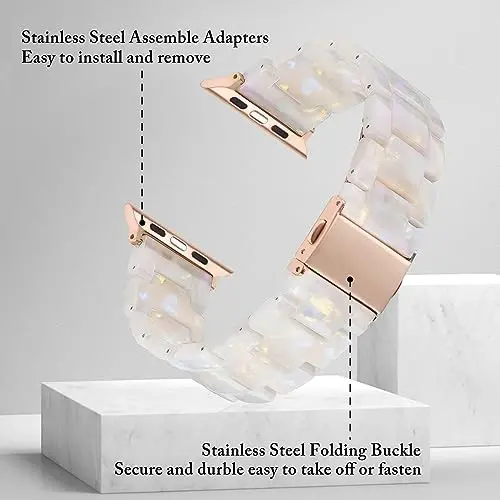 V.R.HOPE Resin Band Compatible with Apple Watch Band for Women 44mm 42mm 45mm 46mm 49mm Rose Gold Fashion Lightweight Bracelet Strap for iWatch Series Ultra3/11/10/9/8/7/6/5/4/3/2/1/SE3 (Fluorescent White) - 4