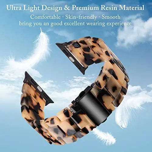 V.R.HOPE Resin Band Compatible with Apple Watch Band for Women 44mm 42mm 45mm 46mm 49mm Tortoise Fashion Lightweight Bracelet Strap for iWatch Series Ultra3/11/10/9/8/7/6/5/4/3/2/1/SE3(Tortoiseshell Floral) - 3