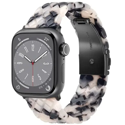 V.R.HOPE Resin Band for Women Compatible with Apple Watch 38mm 40mm 41mm 42mm Fashion Python-Pattern Sport Strap for iWatch Series 11/10/9/8/7/6/5/4/3/2/1/SE (Black Floral) 