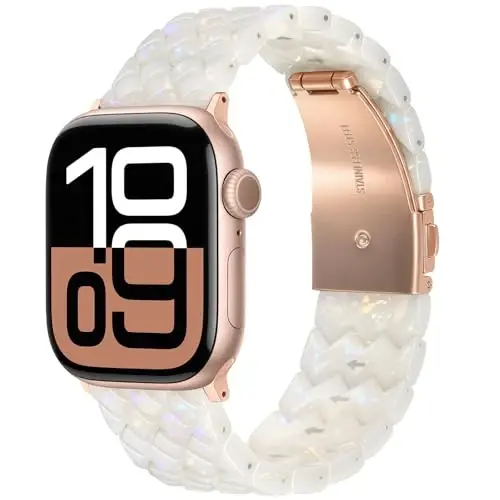 V.R.HOPE Resin Band for Women Compatible with Apple Watch 38mm 40mm 41mm 42mm Fashion Python-Pattern Sport Strap for iWatch Series 11/10/9/8/7/6/5/4/3/2/1/SE (Fluorescent White) 