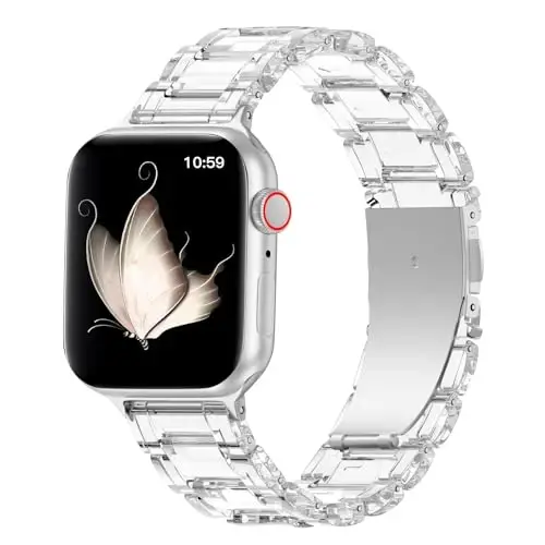 V.R.HOPE Resin Watch Band Compatible with Apple Watch Band for Women 42mm 44mm 45mm 46mm49mm Fashion Lightweight Bracelet Strap for iWatch Series Ultra3/11/10/9/8/7/6/5/4/3/2/1/SE3 (Clear) 