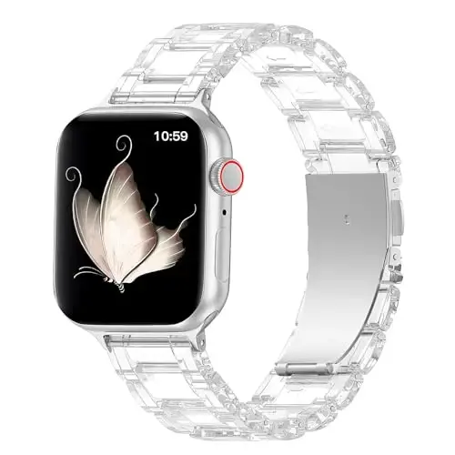 V.R.HOPE Resin Watch Band Compatible with Apple Watch Band for Women 38mm 40mm 41mm 42mm Fashion Lightweight Bracelet Strap for iWatch Series 11/10/9/8/7/6/5/4/3/2/1/SE3 (Clear) - 1