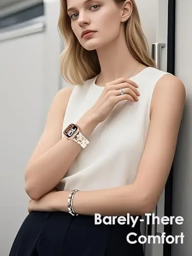 V.R.HOPE Resin Watch Band Compatible with Apple Watch Band for Women 38mm 40mm 41mm 42mm Rose Gold Fashion Lightweight Bracelet Strap for iWatch Series 11/10/9/8/7/6/5/4/3/2/1/SE3(Nougat White) - 6