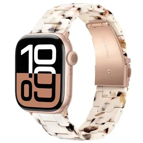 V.R.HOPE Resin Watch Band Compatible with Apple Watch Band for Women 38mm 40mm 41mm 42mm Rose Gold Fashion Lightweight Bracelet Strap for iWatch Series 11/10/9/8/7/6/5/4/3/2/1/SE3(Nougat White) - 1