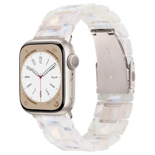 V.R.HOPE Resin Watch Band Compatible with Apple Watch Band for Women 38mm 40mm 41mm 42mm Starlight Fashion Lightweight Bracelet Strap for iWatch Series 11/10/9/8/7/6/5/4/3/2/1/SE3(Creamy Starlight) 
