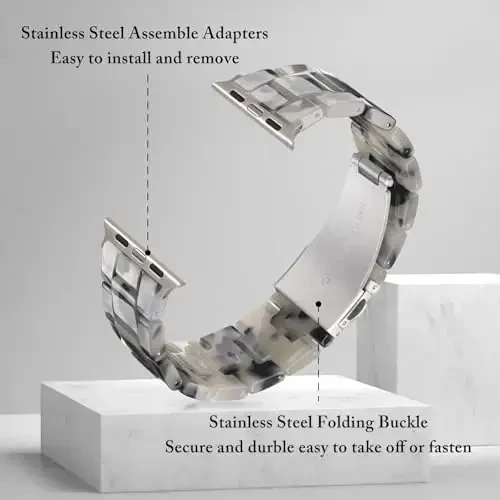 V.R.HOPE Resin Watch Band Compatible with Apple Watch Band for Women 38mm 40mm 41mm 42mm Starlight Fashion Lightweight Bracelet Strap for iWatch Series 11/10/9/8/7/6/5/4/3/2/1/SE3(Ink White Starlight) - 4