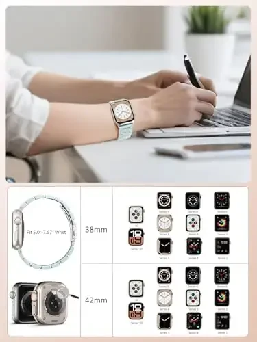 V.R.HOPE Resin Watch Band Compatible with Apple Watch Band for Women 38mm 40mm 41mm 42mm Starlight Fashion Lightweight Bracelet Strap for iWatch Series 11/10/9/8/7/6/5/4/3/2/1/SE3(Mint Blue) - 6