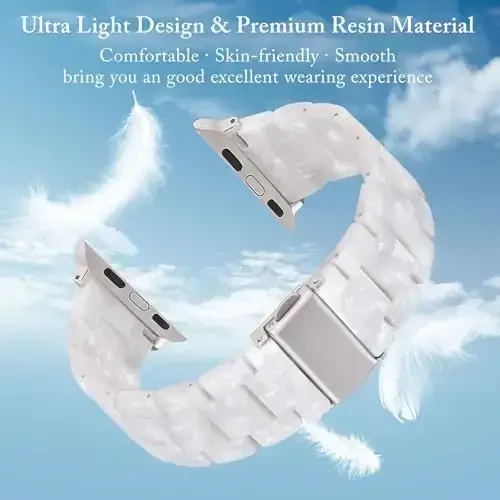 V.R.HOPE Resin Watch Band Compatible with Apple Watch Band for Women 38mm 40mm 41mm 42mm Starlight Fashion Lightweight Bracelet Strap for iWatch Series 11/10/9/8/7/6/5/4/3/2/1/SE3(Pearl white Starlight) - 2