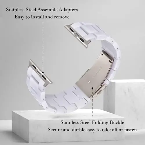 V.R.HOPE Resin Watch Band Compatible with Apple Watch Band for Women 38mm 40mm 41mm 42mm Starlight Fashion Lightweight Bracelet Strap for iWatch Series 11/10/9/8/7/6/5/4/3/2/1/SE3(White starlight) - 4