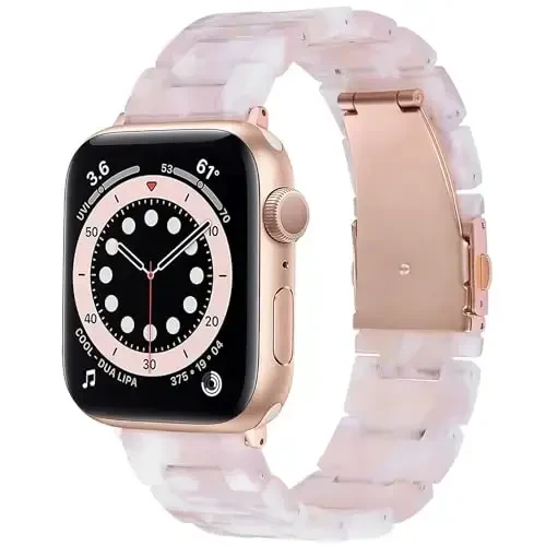 V.R.HOPE Resin Watch Band Compatible with Apple Watch Band for Women 38mm 40mm 41mm 42mm Tortoise Fashion Lightweight Bracelet Strap for iWatch Series 11/10/9/8/7/6/5/4/3/2/1/SE3 (Floral Pink) - 1