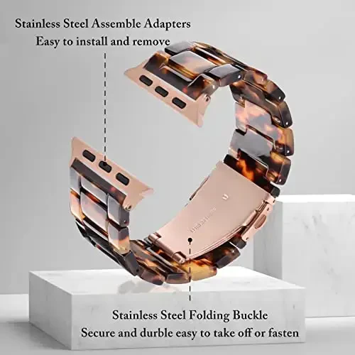 V.R.HOPE Resin Watch Band Compatible with Apple Watch Band for Women 38mm 40mm 41mm 42mm Tortoise Fashion Lightweight Bracelet Strap for iWatch Series 11/10/9/8/7/6/5/4/3/2/1/SE3 (Tortoiseshell) - 6