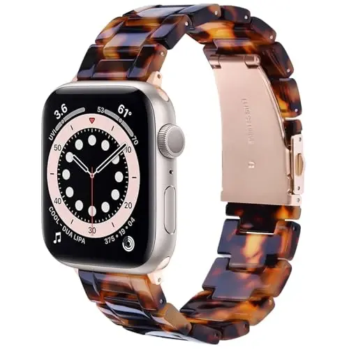 V.R.HOPE Resin Watch Band Compatible with Apple Watch Band for Women 38mm 40mm 41mm 42mm Tortoise Fashion Lightweight Bracelet Strap for iWatch Series 11/10/9/8/7/6/5/4/3/2/1/SE3 (Tortoiseshell) 