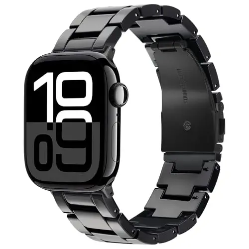 V.R.HOPE Resin Watch Band Compatible with Apple Watch Band for Women 38mm 40mm 41mm 42mm Tortoise Fashion Lightweight Bracelet Strap for iWatch Series 11/10/9/8/7/6/5/4/3/2/1/SE3(Black) 