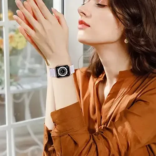 V.R.HOPE Resin Watch Band Compatible with Apple Watch Band for Women 38mm 40mm 41mm 42mm Tortoise Fashion Lightweight Bracelet Strap for iWatch Series 11/10/9/8/7/6/5/4/3/2/1/SE3(White) - 6