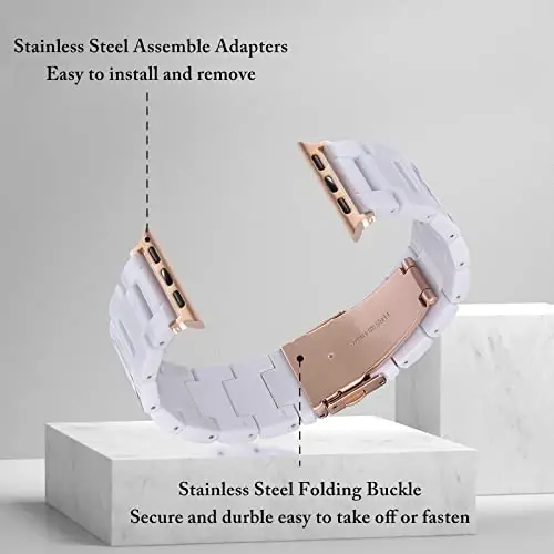 V.R.HOPE Resin Watch Band Compatible with Apple Watch Band for Women 38mm 40mm 41mm 42mm Tortoise Fashion Lightweight Bracelet Strap for iWatch Series 11/10/9/8/7/6/5/4/3/2/1/SE3(White) - 4