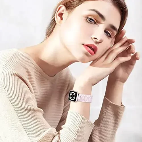 V.R.HOPE Resin Watch Band Compatible with Apple Watch Band for Women 42mm 44mm 45mm 46mm49mm Tortoise Fashion Lightweight Bracelet Strap for iWatch Series Ultra3/11/10/9/8/7/6/5/4/3/2/1/SE3 (Floral Pink) - 6