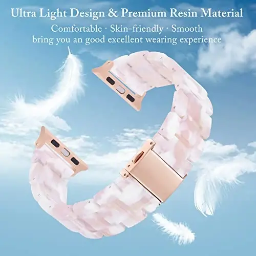 V.R.HOPE Resin Watch Band Compatible with Apple Watch Band for Women 42mm 44mm 45mm 46mm49mm Tortoise Fashion Lightweight Bracelet Strap for iWatch Series Ultra3/11/10/9/8/7/6/5/4/3/2/1/SE3 (Floral Pink) - 2
