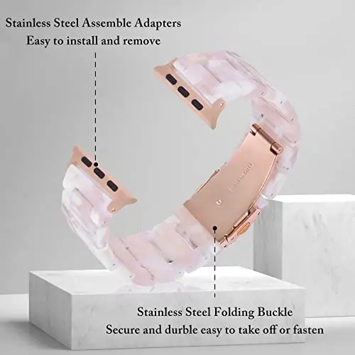V.R.HOPE Resin Watch Band Compatible with Apple Watch Band for Women 42mm 44mm 45mm 46mm49mm Tortoise Fashion Lightweight Bracelet Strap for iWatch Series Ultra3/11/10/9/8/7/6/5/4/3/2/1/SE3 (Floral Pink) - 4