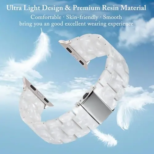 V.R.HOPE Resin Watch Band Compatible with Apple Watch Band for Women 42mm 44mm 45mm 46mm49mm Tortoise Fashion Lightweight Bracelet Strap for iWatch Series Ultra3/11/10/9/8/7/6/5/4/3/2/1/SE3(Pearl white) - 2