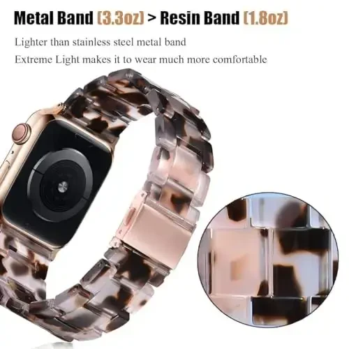 V.R.HOPE Resin Watch Band Compatible with Apple Watch Band for Women 42mm 44mm 45mm 46mm49mm Tortoise Fashion Lightweight Bracelet Strap for iWatch Series Ultra3/11/10/9/8/7/6/5/4/3/2/1/SE3(Tortoise Rosegold) - V.R.HOPE (1)