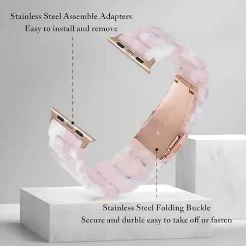 V.R.HOPE Resin Watch Band Compatible with Apple Watch Band for Women 42mm 44mm 45mm46mm49mm Starlight Fashion Lightweight Bracelet Strap for iWatch Series Ultra3/11/10/9/8/7/6/5/4/3/2/1/SE3 (Pink floral) - 4
