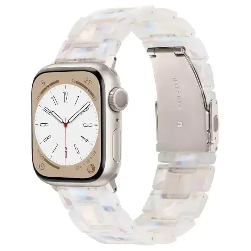 V.R.HOPE Resin Watch Band Compatible with Apple Watch Band for Women 42mm44mm 45mm 46mm49mm Starlight Fashion Lightweight Bracelet Strap for iWatch Series Ultra3/11/10/9/8/7/6/5/4/3/2/1/SE3(Creamy Starlight) 