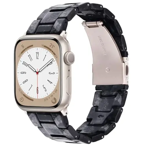 V.R.HOPE Rezindan tayyorlangan Apple Watch tasmasi ayollar uchun 42mm 44mm 45mm46mm49mm Starlight moda yengil bilaguzuk iWatch Series Ultra3/11/10/9/8/7/6/5/4/3/2/1/SE3(Marmar Qora) uchun - V.R.HOPE