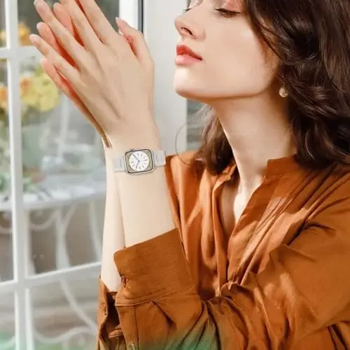 V.R.HOPE Rezindan yasalgan Apple Watch Band bilan mos keladigan ayollar uchun 38mm 40mm 41mm 42mm Starlight moda yengil bilaguzuk iWatch Series 11/10/9/8/7/6/5/4/3/2/1/SE3 (Fluoresan Oq) uchun tasmacha - 5