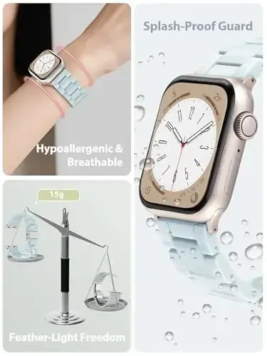 V.R.HOPE Rezindan yasalgan Apple Watch uchun mos keladigan ayollar bilaguzuklari 38mm 40mm 41mm 42mm Starlight moda yengil bilaguzuk iWatch Series 11/10/9/8/7/6/5/4/3/2/1/SE3(Mint Blue) uchun - 2