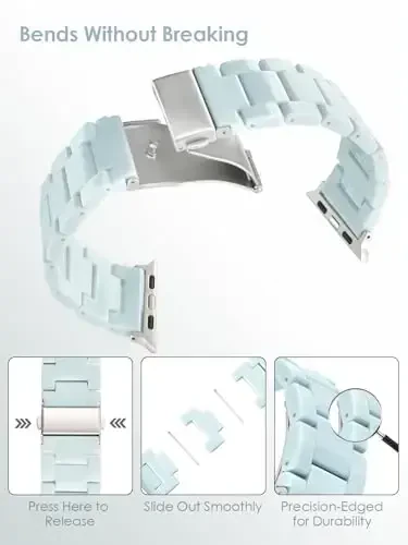 V.R.HOPE Rezindan yasalgan Apple Watch uchun mos keladigan ayollar bilaguzuklari 38mm 40mm 41mm 42mm Starlight moda yengil bilaguzuk iWatch Series 11/10/9/8/7/6/5/4/3/2/1/SE3(Mint Blue) uchun - 3