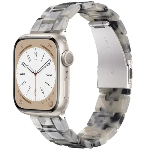 V.R.HOPE Смолали соат тасмаси Apple Watch Band билан мос келади, аёллар учун 38мм 40мм 41мм 42мм Starlight Fashion енгил билакузук iWatch Series 11/10/9/8/7/6/5/4/3/2/1/SE3 учун (Сиёҳ Оқ Starlight) - V.R.HOPE