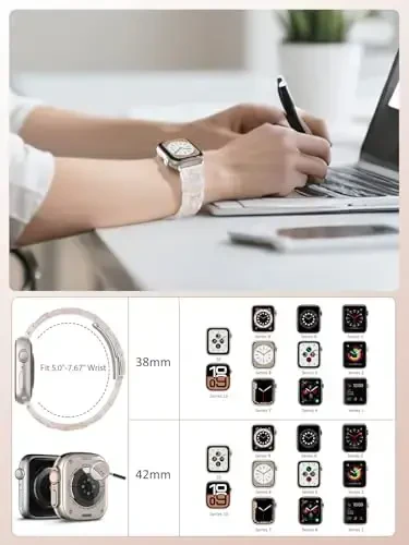 V.R.HOPE smolasi qul soati tasmasi Apple Watch Band bilan mos keladi, ayollar uchun 38 mm 40 mm 41 mm 42 mm Starlight moda yengil bilaguzuk iWatch Series 11/10/9/8/7/6/5/4/3/2/1/SE3 (Creamy Starlight) uchun - 6