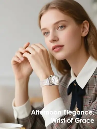 V.R.HOPE smolasi qul soati tasmasi Apple Watch Band bilan mos keladi, ayollar uchun 38 mm 40 mm 41 mm 42 mm Starlight moda yengil bilaguzuk iWatch Series 11/10/9/8/7/6/5/4/3/2/1/SE3 (Creamy Starlight) uchun - 4