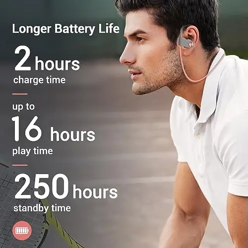 VRIFOZ Bluetooth eshitish vositasi, Bluetooth 5.3 IPX7 suv o'tkazmaydigan simsiz sport quloqchinlari, mashg'ulot zali uchun, shovqinni bekor qiluvchi mikrofonli 16 soatlik pleyer ishlaydigan quloqchinlar, HiFi Bass Stereo quloq ichidagi naushniklar - 4