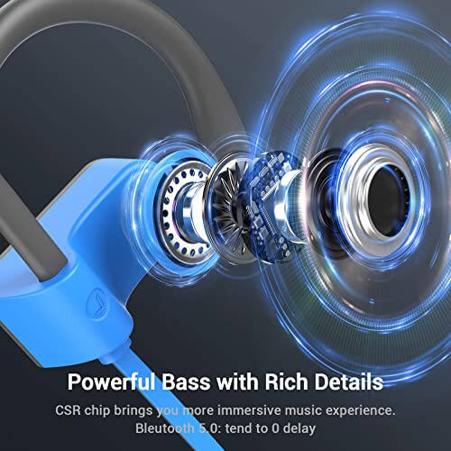 VRIFOZ Bluetooth Headphones, Bluetooth 5.3 IPX7 Waterproof Wireless Sports Earbuds for Workout Gym, 16 Hrs Playtime Running Headphones with Noise Cancelling Mic, HiFi Bass Stereo in-Ear Earphones - 5