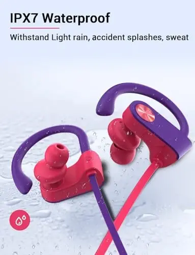 VRIFOZ Bluetooth Headphones, Bluetooth 5.3 IPX7 Waterproof Wireless Sports Earbuds for Workout Gym, 16 Hrs Playtime Running Headphones with Noise Cancelling Mic, HiFi Bass Stereo in-Ear Earphones - 5