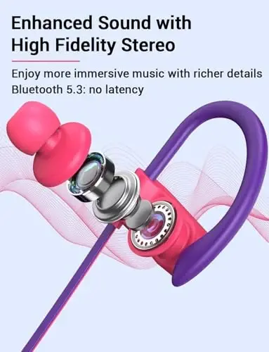 VRIFOZ Bluetooth Headphones, Bluetooth 5.3 IPX7 Waterproof Wireless Sports Earbuds for Workout Gym, 16 Hrs Playtime Running Headphones with Noise Cancelling Mic, HiFi Bass Stereo in-Ear Earphones - 3