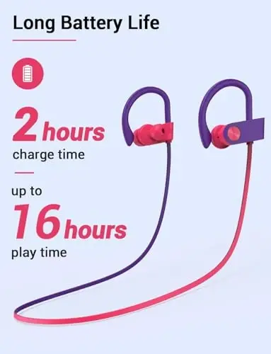 VRIFOZ Bluetooth Headphones, Bluetooth 5.3 IPX7 Waterproof Wireless Sports Earbuds for Workout Gym, 16 Hrs Playtime Running Headphones with Noise Cancelling Mic, HiFi Bass Stereo in-Ear Earphones - 6
