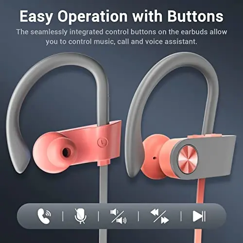VRIFOZ Bluetooth Headphones, Bluetooth 5.3 IPX7 Waterproof Wireless Sports Earbuds for Workout Gym, 16 Hrs Playtime Running Headphones with Noise Cancelling Mic, HiFi Bass Stereo in-Ear Earphones - 3