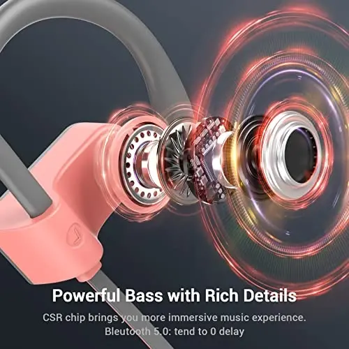 VRIFOZ Bluetooth Headphones, Bluetooth 5.3 IPX7 Waterproof Wireless Sports Earbuds for Workout Gym, 16 Hrs Playtime Running Headphones with Noise Cancelling Mic, HiFi Bass Stereo in-Ear Earphones - 5