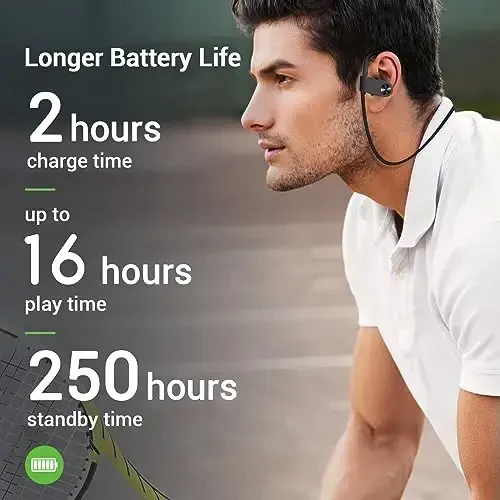 VRIFOZ Bluetooth Headphones, Bluetooth 5.3 IPX7 Waterproof Wireless Sports Earbuds for Workout Gym, 16 Hrs Playtime Running Headphones with Noise Cancelling Mic, HiFi Bass Stereo in-Ear Earphones - 4