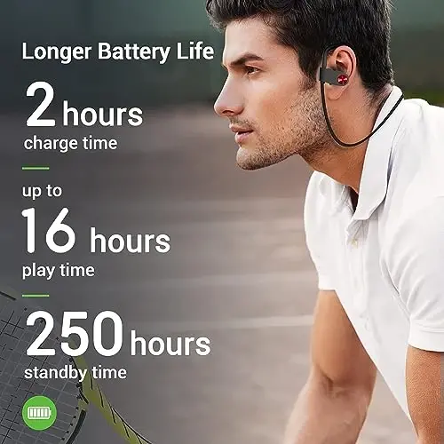 VRIFOZ Bluetooth naushniklari, Bluetooth 5.3 IPX7 suv o'tkazmaydigan simsiz sport quloqchinlari, mashg'ulot zali uchun, 16 soatlik o'yin vaqti, shovqinni bekor qiluvchi mikrofonli yugurish quloqchinlari, HiFi Bass Stereo quloq ichidagi naushniklar - 4