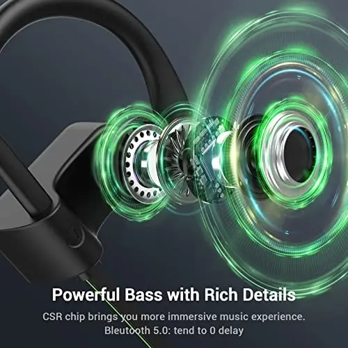 VRIFOZ Bluetooth Headphones, Bluetooth 5.3 IPX7 Waterproof Wireless Sports Earbuds for Workout Gym, 16 Hrs Playtime Running Headphones with Noise Cancelling Mic, HiFi Bass Stereo in-Ear Earphones - 5