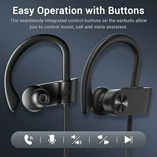VRIFOZ Bluetooth quloqchinlari, Bluetooth 5.3 IPX7 suv o'tkazmaydigan simsiz sport quloqchinlari mashg'ulot zali uchun, shovqinni bekor qiluvchi mikrofoni bilan 16 soatlik musiqa tinglash vaqti, HiFi Bass Stereo quloq ichidagi naushniklar - 3