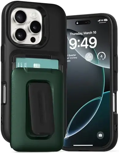 VRS DESIGN Orb Case for iPhone 16 Pro (2024), Premium Card Wallet Case [3 Cards] Durable Built-in Stand Cover Compatible with iPhone 16 Pro (Metallic Green) - VRS DESIGN