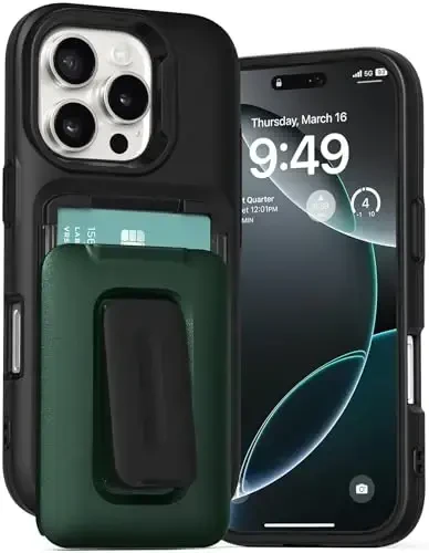 VRS DESIGN iPhone 16 Pro (2024) uchun Orb Case, Premium Kart Hamyon G'ilofi [3 ta karta] Bardoshli O'rnatilgan Stend Qopqog'i iPhone 16 Pro bilan mos (Metall Yashil) - 1