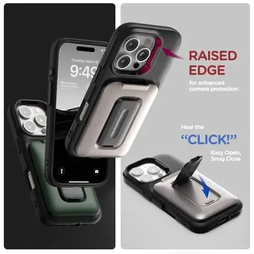 VRS DESIGN iPhone 16 Pro (2024) uchun Orb Case, Premium Kart Hamyon G'ilofi [3 ta karta] Bardoshli O'rnatilgan Stend Qopqog'i iPhone 16 Pro bilan mos (Metall Yashil) - 5