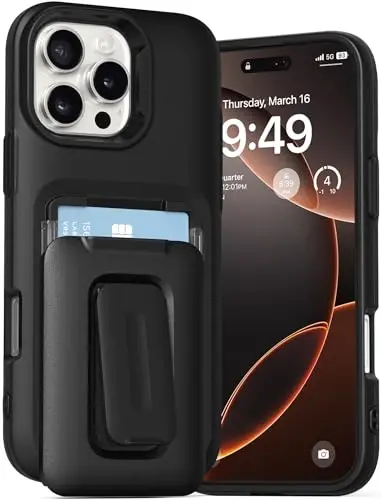 VRS DESIGN iPhone 16 Pro Max (2024) uchun Orb Case, Premium kartali hamyon g‘ilofi [3 ta karta] Bardoshli o‘rnatilgan stend qopqog‘i iPhone 16 Pro Max bilan mos (Matte Black) - VRS DESIGN