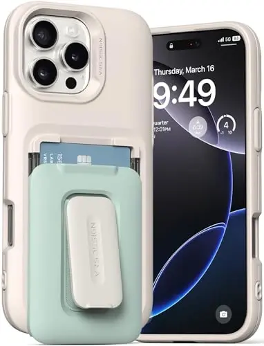 VRS DESIGN iPhone 16 Pro Max (2024) uchun Orb Case, Premium Kartali Hamyon G'ilofi [3 ta karta] Chidamli O'rnatilgan Stend Qopqog'i iPhone 16 Pro Max bilan mos (Metall Yashil) - VRS DESIGN